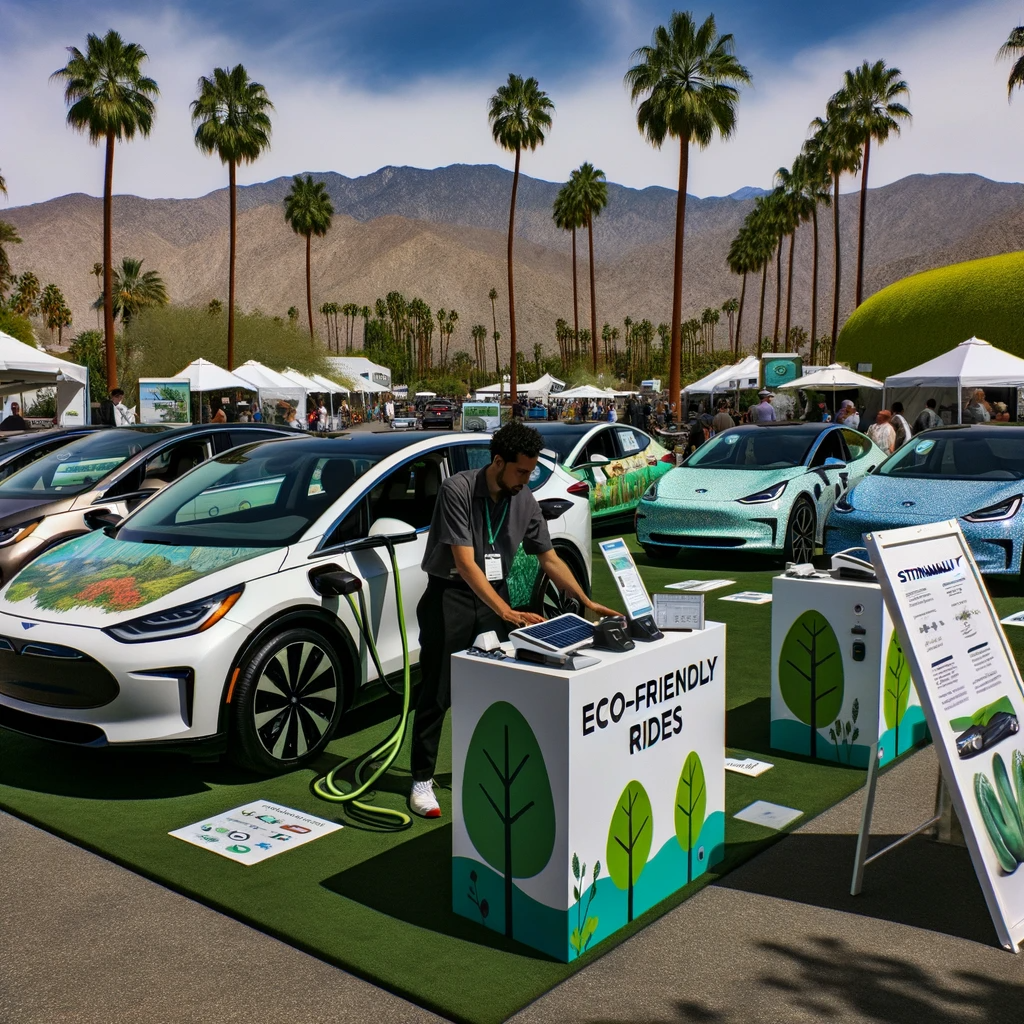 Eco-friendly car exhibition in Palm Springs under clear skies.